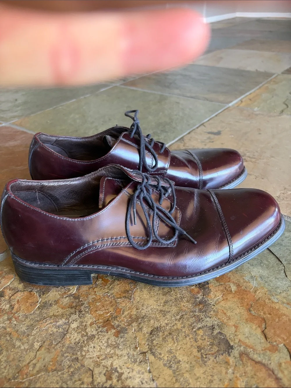 Johnston & Murphy Burgundy Leather Cap-Toe Derby Shoes